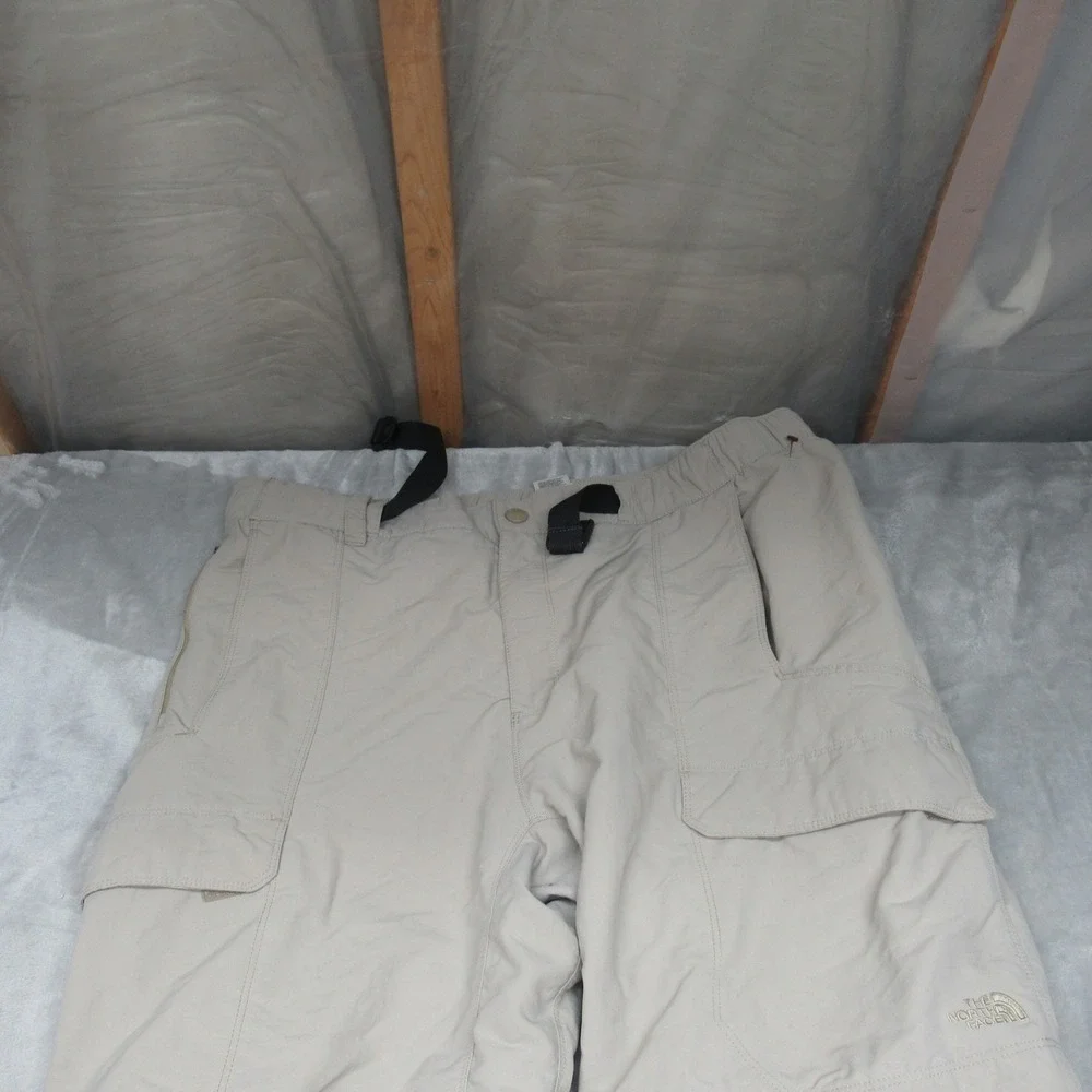 North Face Pants Men XL White Cargo Convertible Belted Rain Wind Pack Hike 37x30